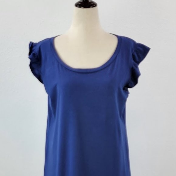 DUAL NATURE ruffle sleeveless shift midi dress blue Sz M NEW - Picture 2 of 7